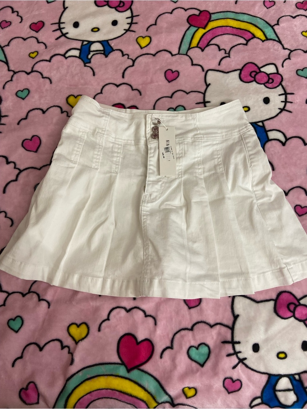 White Pleated Cotton Blend Pencil Skirt